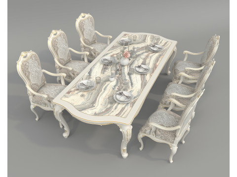 Classic European style Dining Table and Chairs 52 3D Model