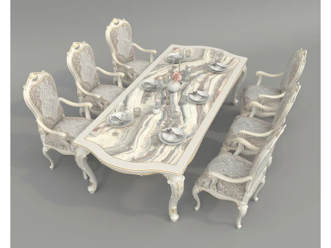 Classic European style Dining Table and Chairs 52 3D Model