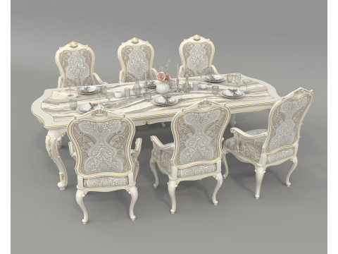 Classic European style Dining Table and Chairs 52 3D Model