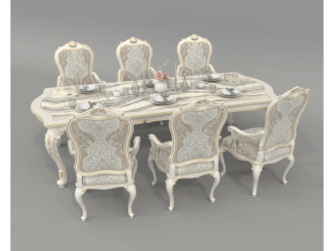 Classic European style Dining Table and Chairs 52 3D Model