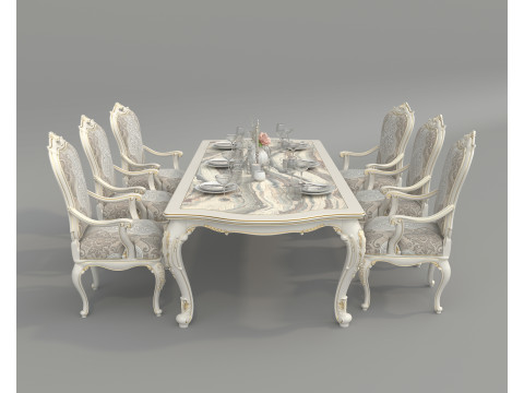 Classic European style Dining Table and Chairs 52 3D Model