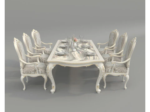 Classic European style Dining Table and Chairs 52 3D Model