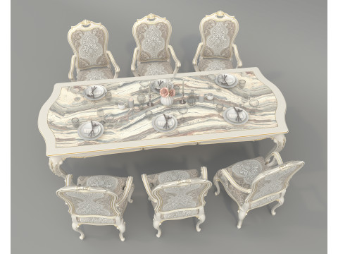 Classic European style Dining Table and Chairs 52 3D Model