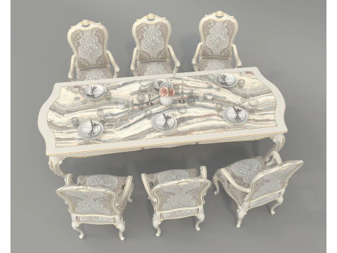 Classic European style Dining Table and Chairs 52 3D Model