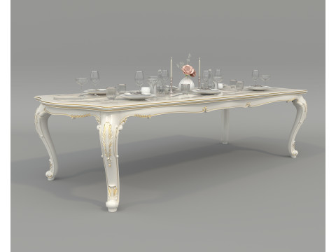 Classic European style Dining Table and Chairs 52 3D Model