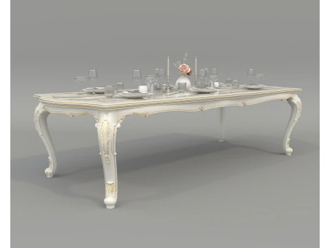 Classic European style Dining Table and Chairs 52 3D Model