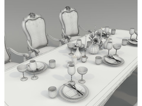 Classic European style Dining Table and Chairs 52 3D Model