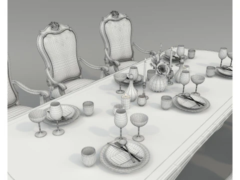 Classic European style Dining Table and Chairs 52 3D Model