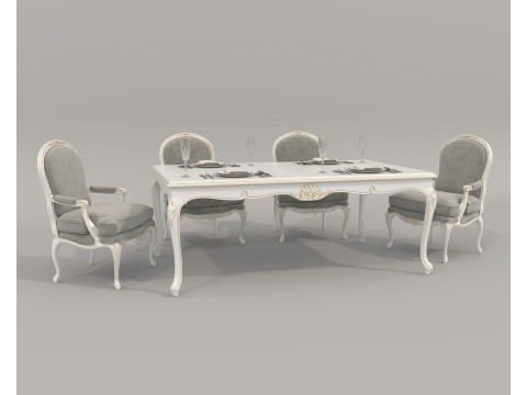 Classic European style Dining Table and Chairs 53 3D Model