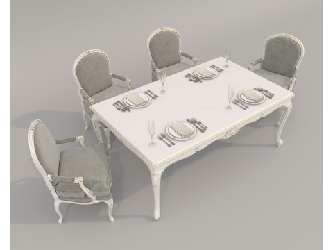 Classic European style Dining Table and Chairs 53 3Dモデル
