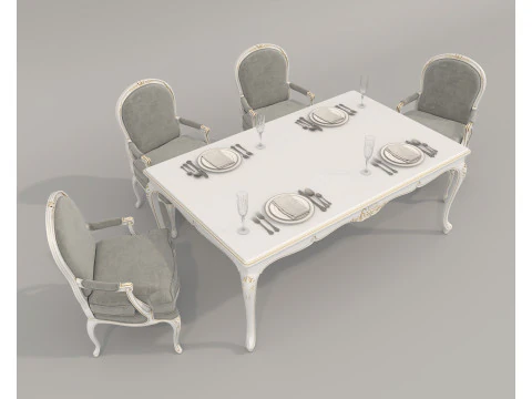 Classic European style Dining Table and Chairs 53 3D Model