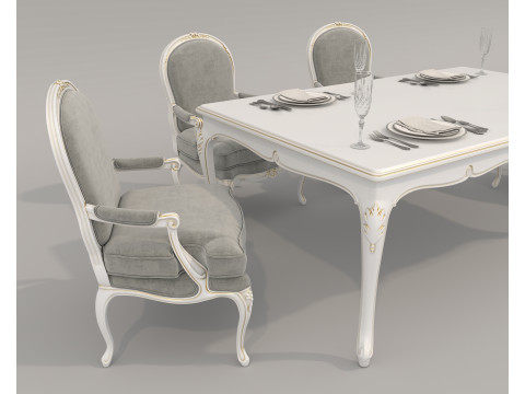 Classic European style Dining Table and Chairs 53 3Dモデル