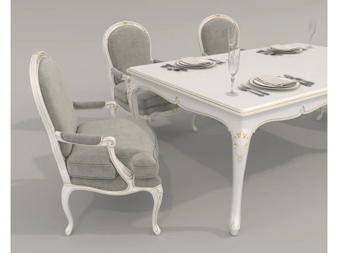 Classic European style Dining Table and Chairs 53 3D Model