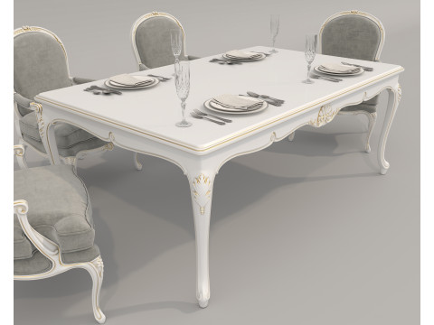Classic European style Dining Table and Chairs 53 3Dモデル
