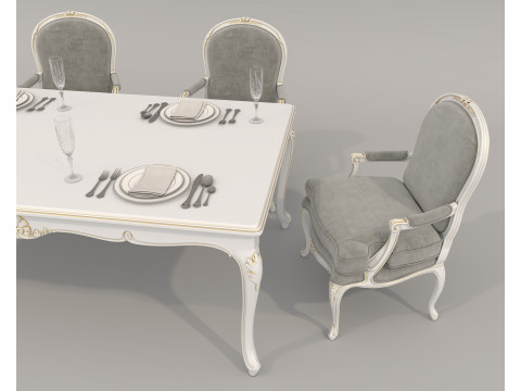 Classic European style Dining Table and Chairs 53 3Dモデル
