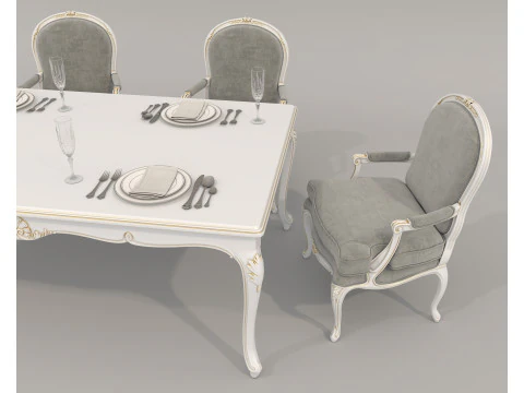 Classic European style Dining Table and Chairs 53 3D Model