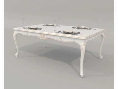Classic European style Dining Table and Chairs 53 3D Model