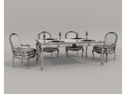 Classic European style Dining Table and Chairs 53 3Dモデル