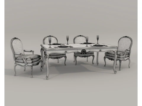 Classic European style Dining Table and Chairs 53 3D Model