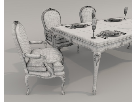 Classic European style Dining Table and Chairs 53 3Dモデル
