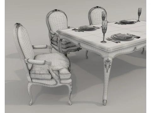 Classic European style Dining Table and Chairs 53 3D Model