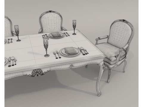 Classic European style Dining Table and Chairs 53 3Dモデル