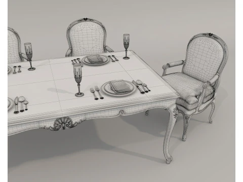 Classic European style Dining Table and Chairs 53 3D Model
