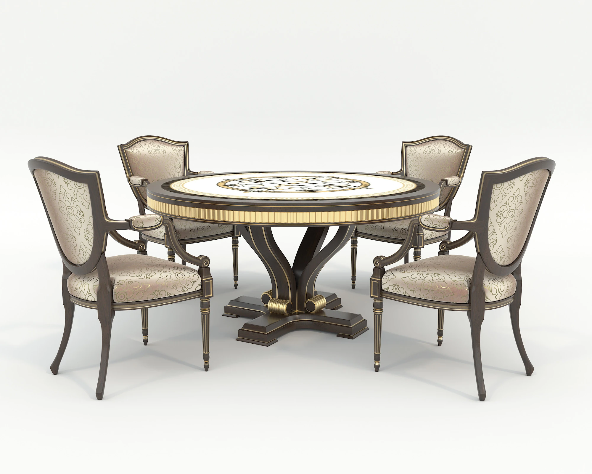 European style Dining Table and Chairs 13 3D Model .c4d .max .obj .3ds .fbx .stl .blend 