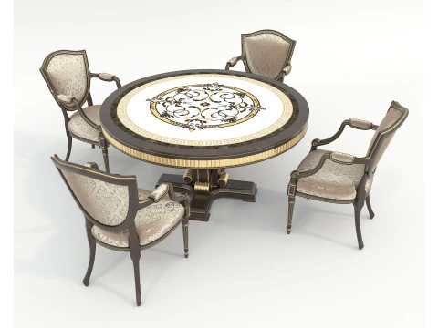 European style Dining Table and Chairs 13 3D Model