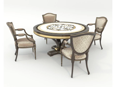 European style Dining Table and Chairs 13 3D Model