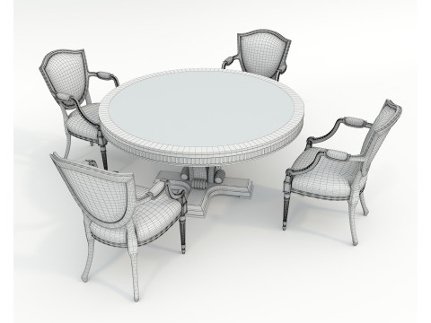 European style Dining Table and Chairs 13 Modèle 3D