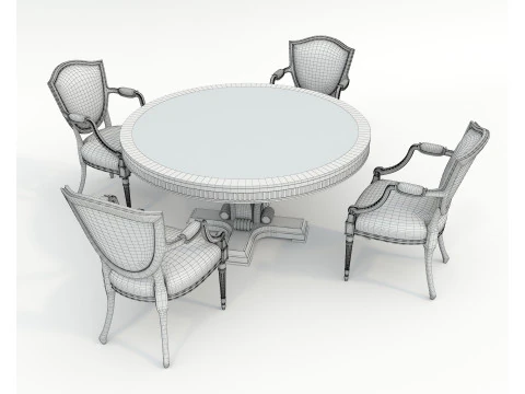 European style Dining Table and Chairs 13 3D Model
