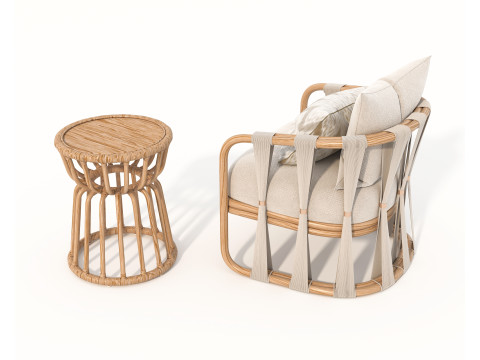 Rattan Coffee Table and Chairs 7 Modello 3D