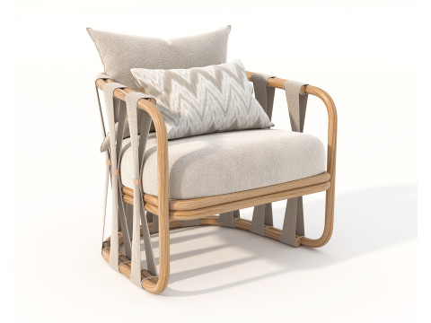Rattan Coffee Table and Chairs 7 Modello 3D