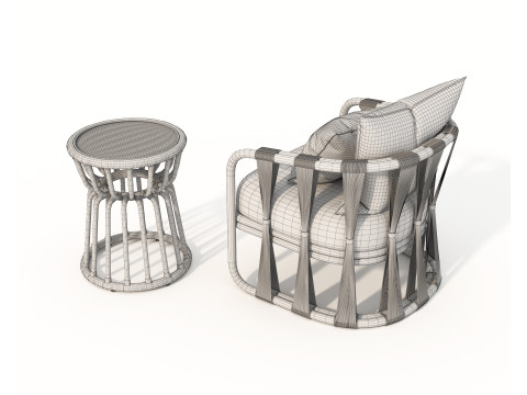 Rattan Coffee Table and Chairs 7 Modello 3D