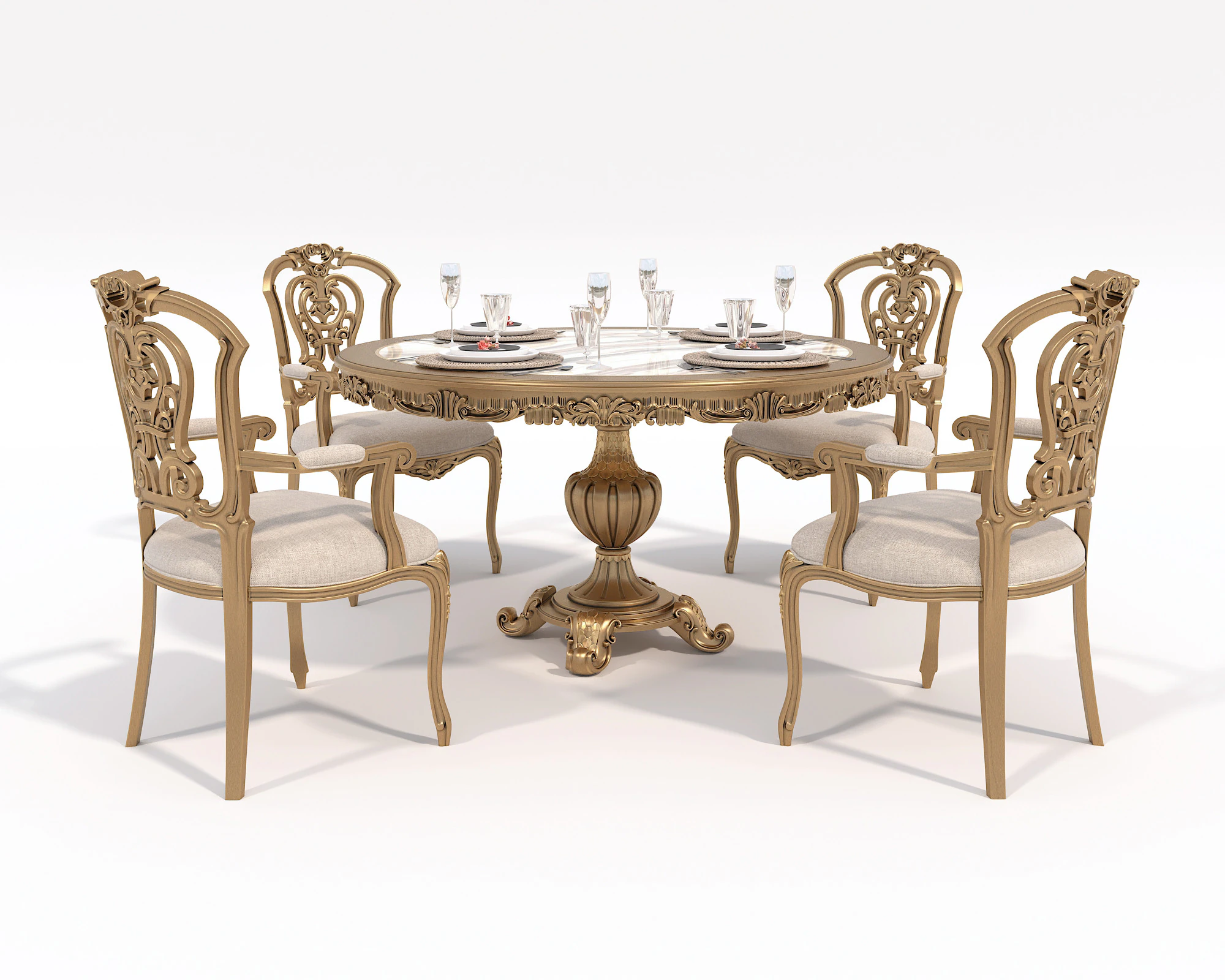 Classic European style Dining Table and Chairs 54 3D Model .c4d .max .obj .3ds .fbx .stl .blend 