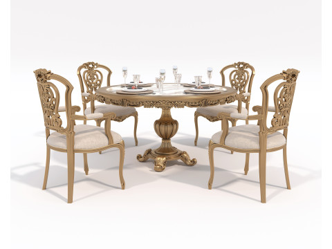 Classic European style Dining Table and Chairs 54 3D Model