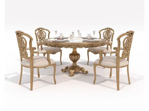 Mesa de jantar e cadeiras de estilo europeu cl&aacute;ssico 54 Modelo 3D