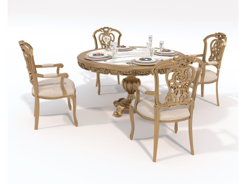 Classic European style Dining Table and Chairs 54 Model 3D