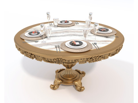 Classic European style Dining Table and Chairs 54 Model 3D
