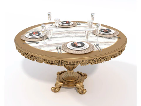 Classic European style Dining Table and Chairs 54 3D Model