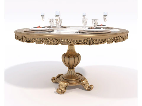 Classic European style Dining Table and Chairs 54 3D Model