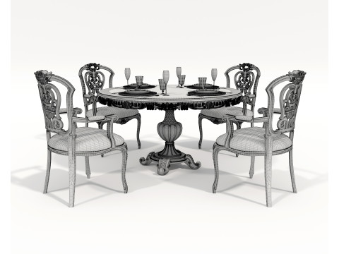 Classic European style Dining Table and Chairs 54 Model 3D