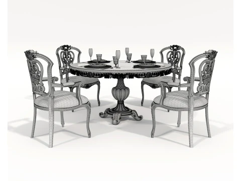 Classic European style Dining Table and Chairs 54 3D Model