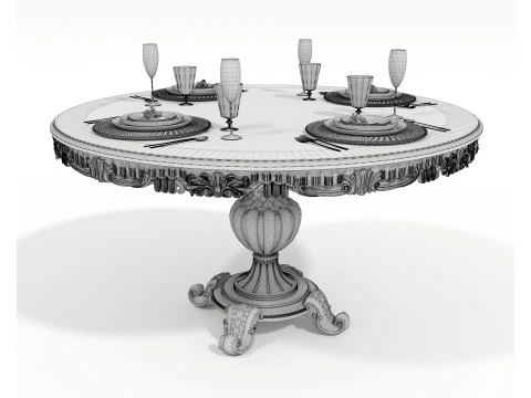 Classic European style Dining Table and Chairs 54 3D Model