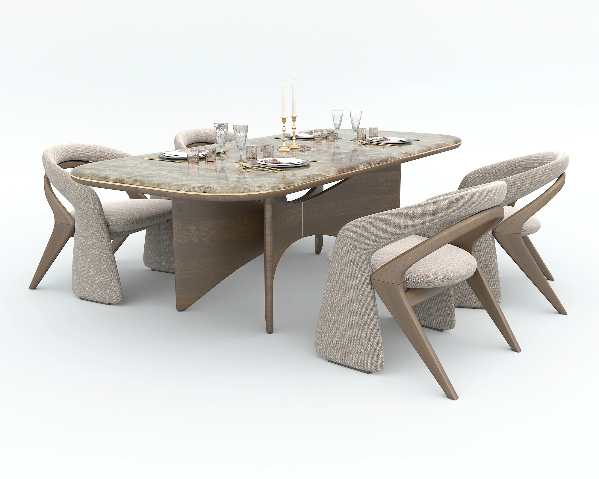 Modern Dining Table and Chairs 41 3D Model .c4d .max .obj .3ds .fbx .stl .blend