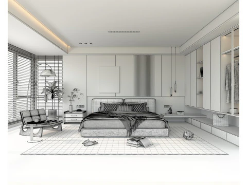 Moderne Schlafzimmerszene 46 3D Modell