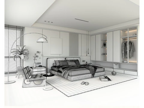 Moderne Schlafzimmerszene 46 3D Modell