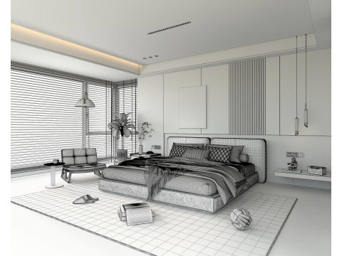 Moderne Schlafzimmerszene 46 3D Modell