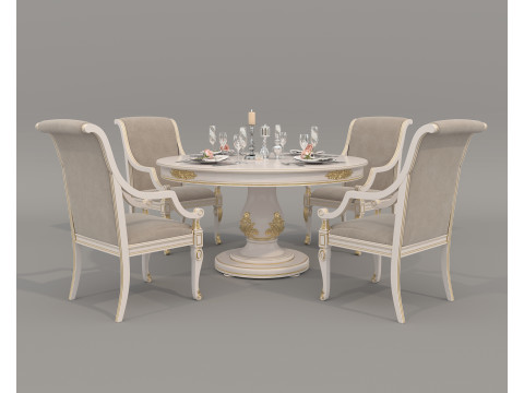 European style Dining Table and Chairs 14 3D Model